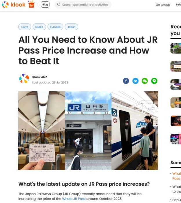 Japan Rail Pass Price Hike Article On Klook